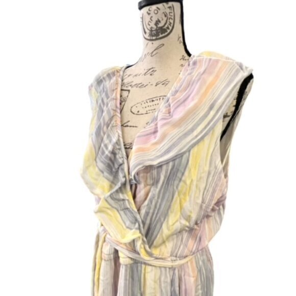 Lauren Conrad Dress Size XL Pastel Sleeveless Faux Wrap Lined Belted Summer EUC - Picture 4 of 16